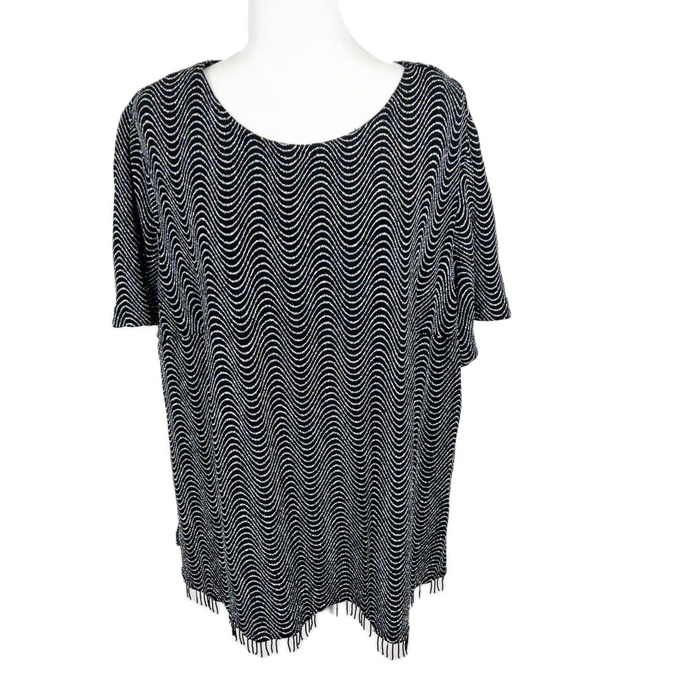 Ronni Nicole II Ouida Blouse Women 24W Black Silver Glitter Sparkly Wavy Stripe